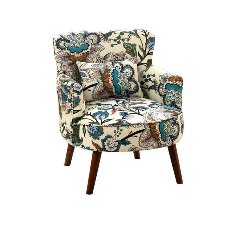 French Floral Fabric Solid Wood Accent Chair