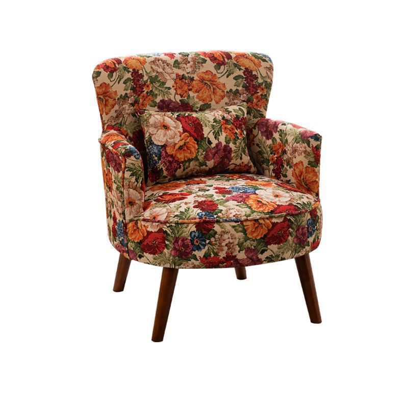 French Floral Fabric Solid Wood Accent Chair