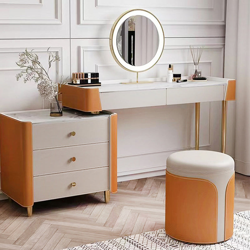 Contemporary Luxury Leather Metal Vanity Stool