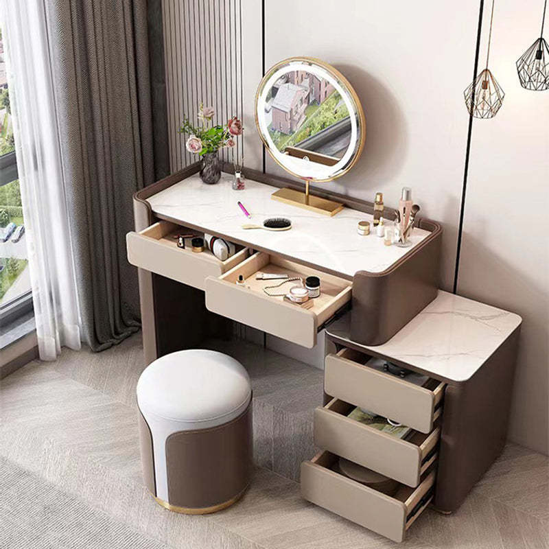 Contemporary Luxury Leather Metal Vanity Stool — White + Gray