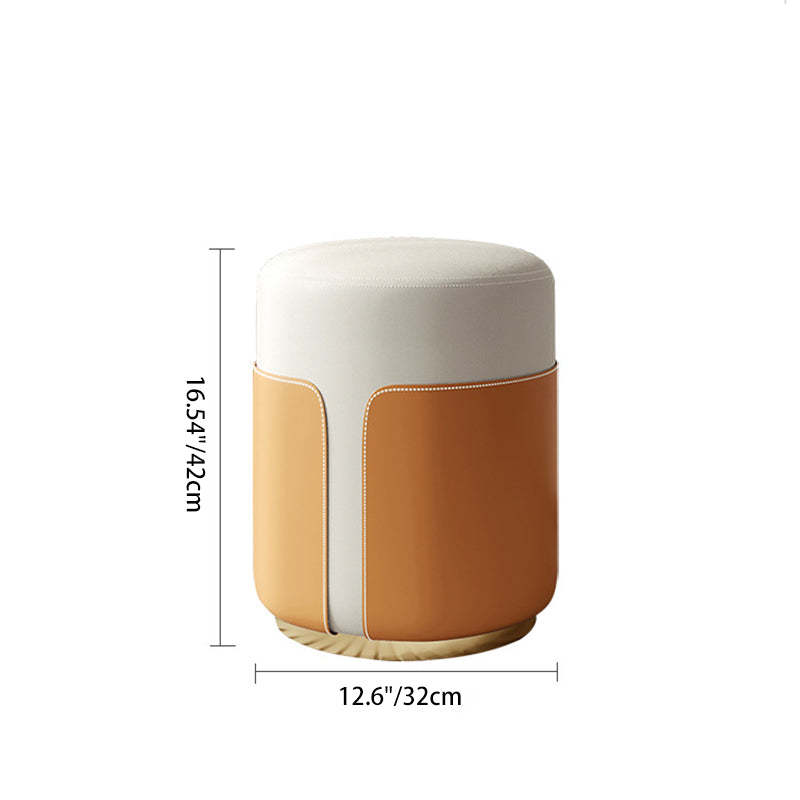 Contemporary Luxury Leather Metal Vanity Stool — White + Champagne