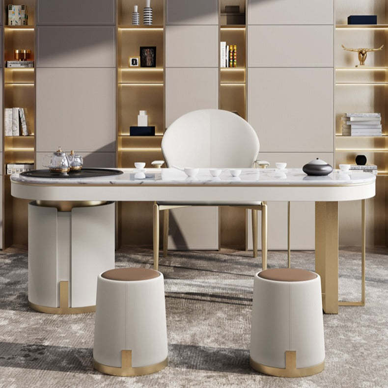 Contemporary PU Leather Metal Vanity Stool — PU Leather + Gold Steel Feet