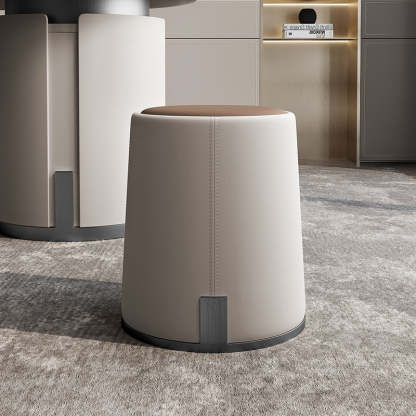 Contemporary PU Leather Metal Vanity Stool — PU Leather + Grey Steel Feet