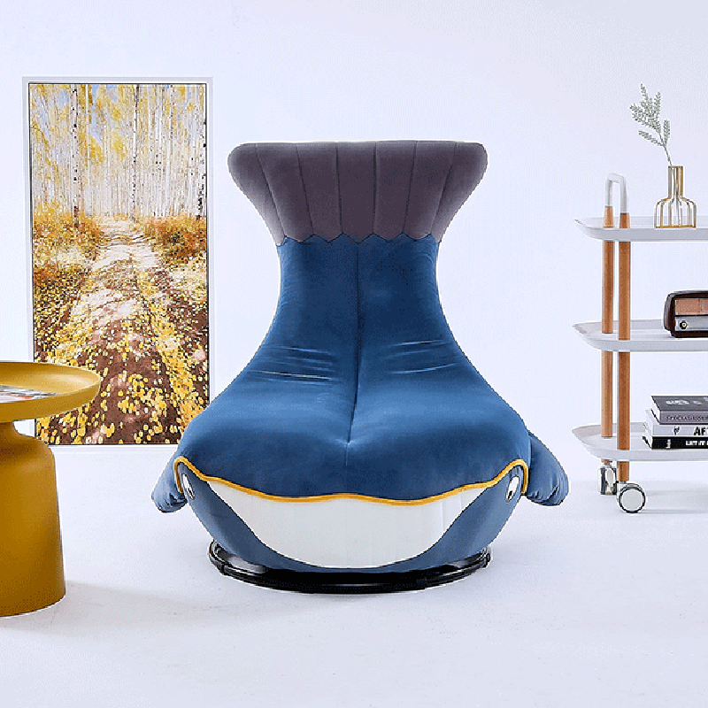 Whale Fabric Solid Wood Swivel Accent Chair