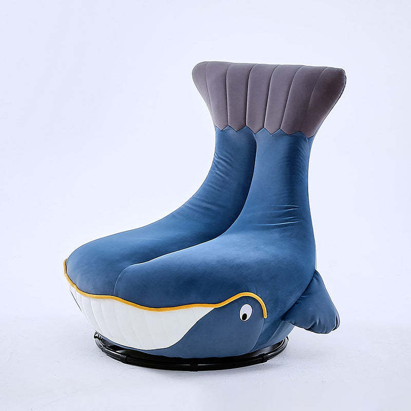 Whale Fabric Solid Wood Swivel Accent Chair