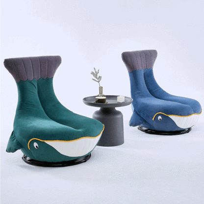 Whale Fabric Solid Wood Swivel Accent Chair