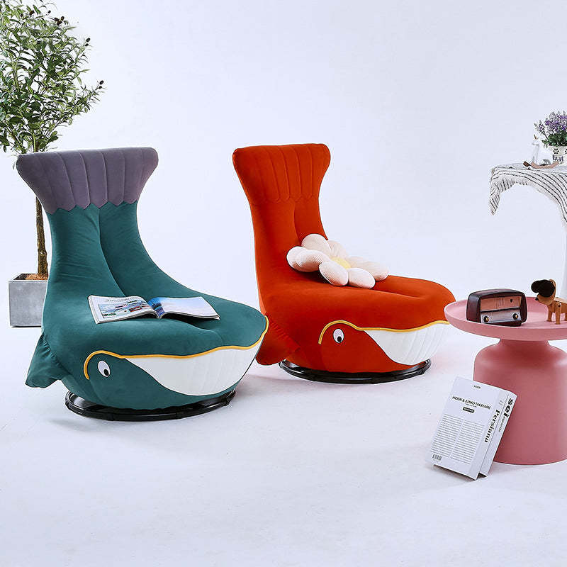 Whale Fabric Solid Wood Swivel Accent Chair