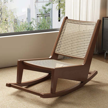 Rustic Solid Wood Rattan Recliner — B