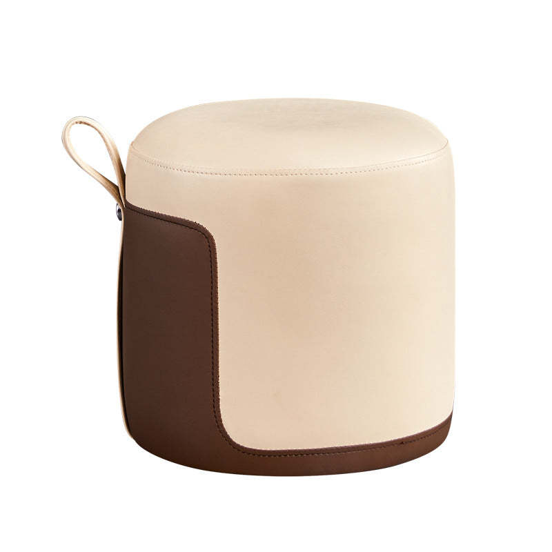 Lighom nordic round low leather low stools — Beige & Coffee