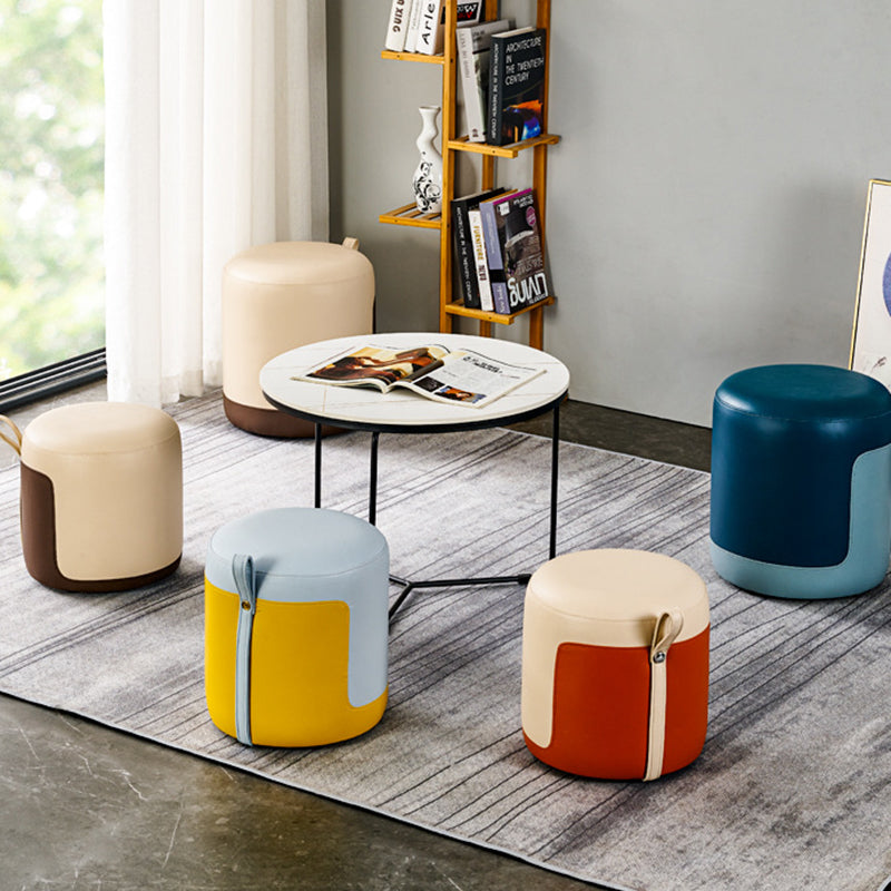 Scandinavian Round Leather Portable Low Stool