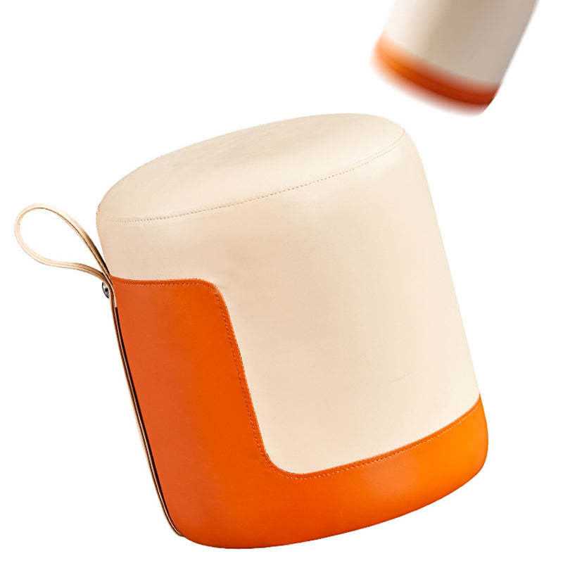 Scandinavian Round Leather Portable Low Stool