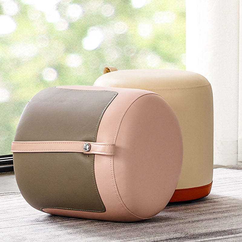 Scandinavian Round Leather Portable Low Stool