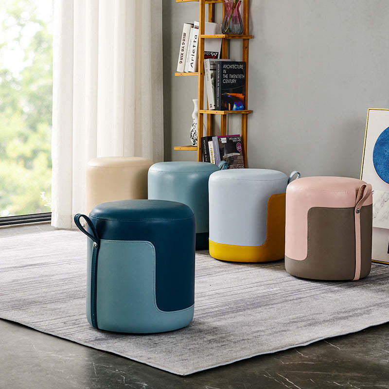 Scandinavian Round Leather Portable Low Stool
