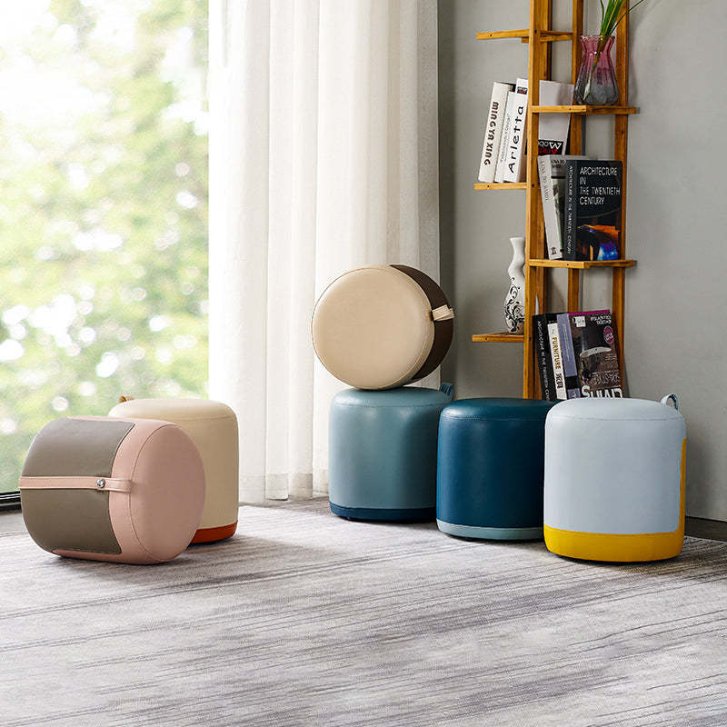 Scandinavian Round Leather Portable Low Stool