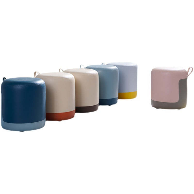 Scandinavian Round Leather Portable Low Stool