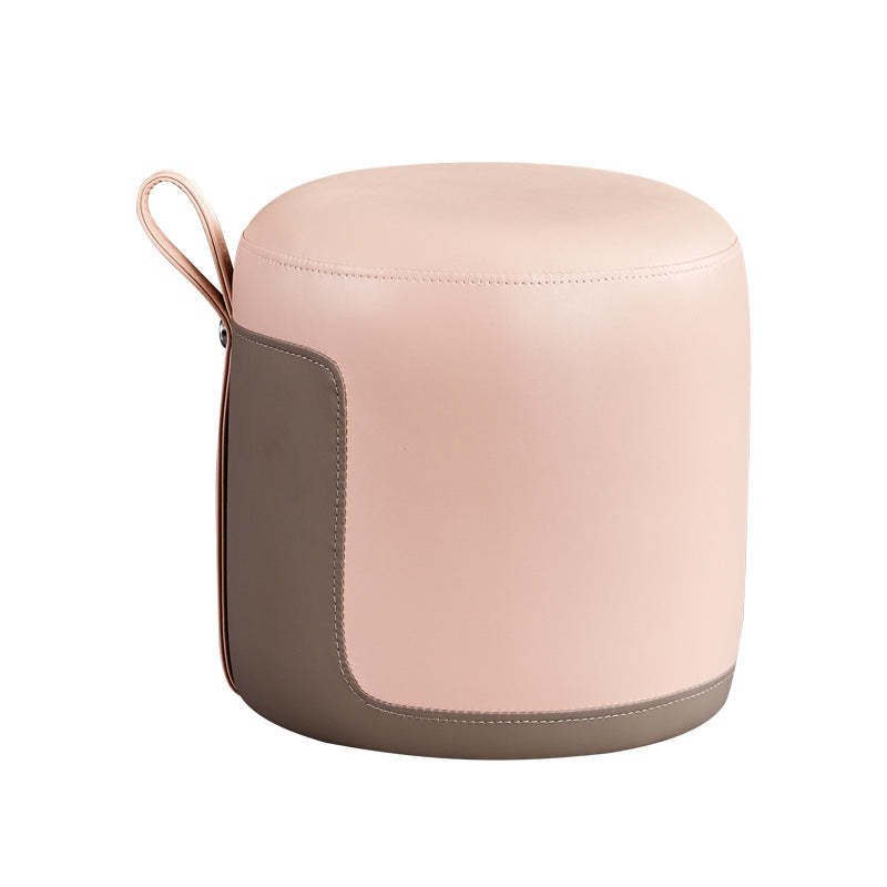 Nordic round low stools in leather wood