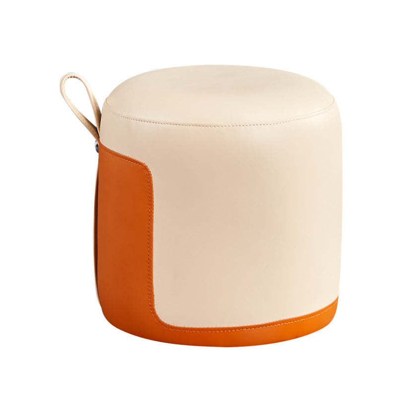 Scandinavian Round Leather Portable Low Stool