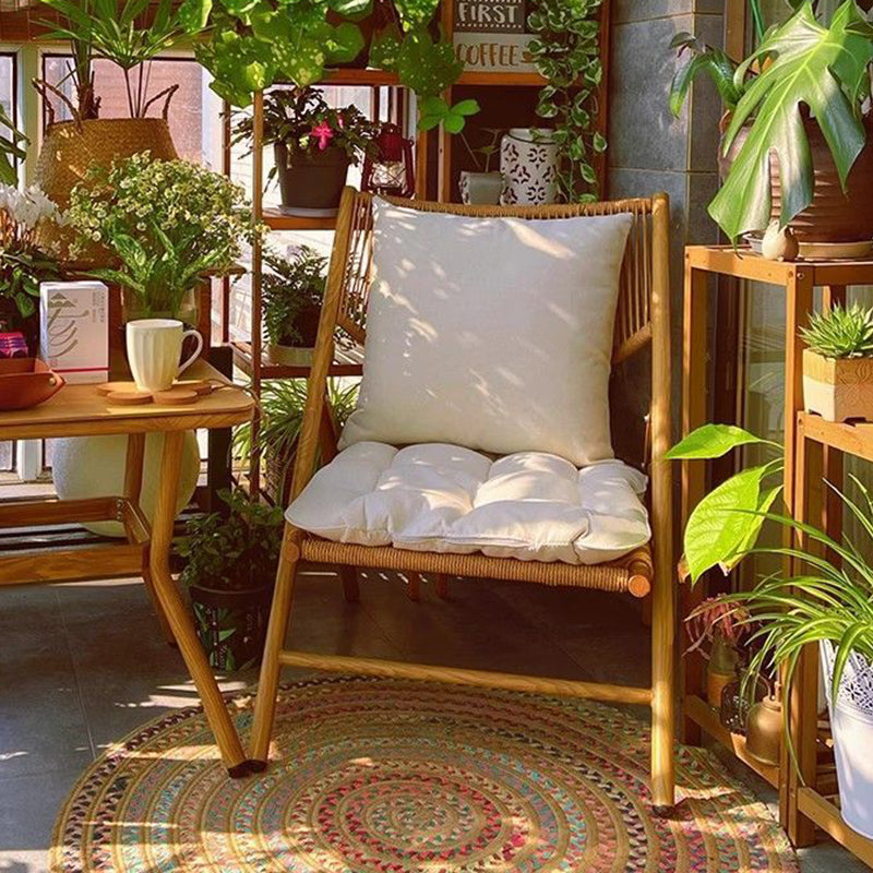 Rustic Rattan Foldable Recliner — Cherry Wood Color