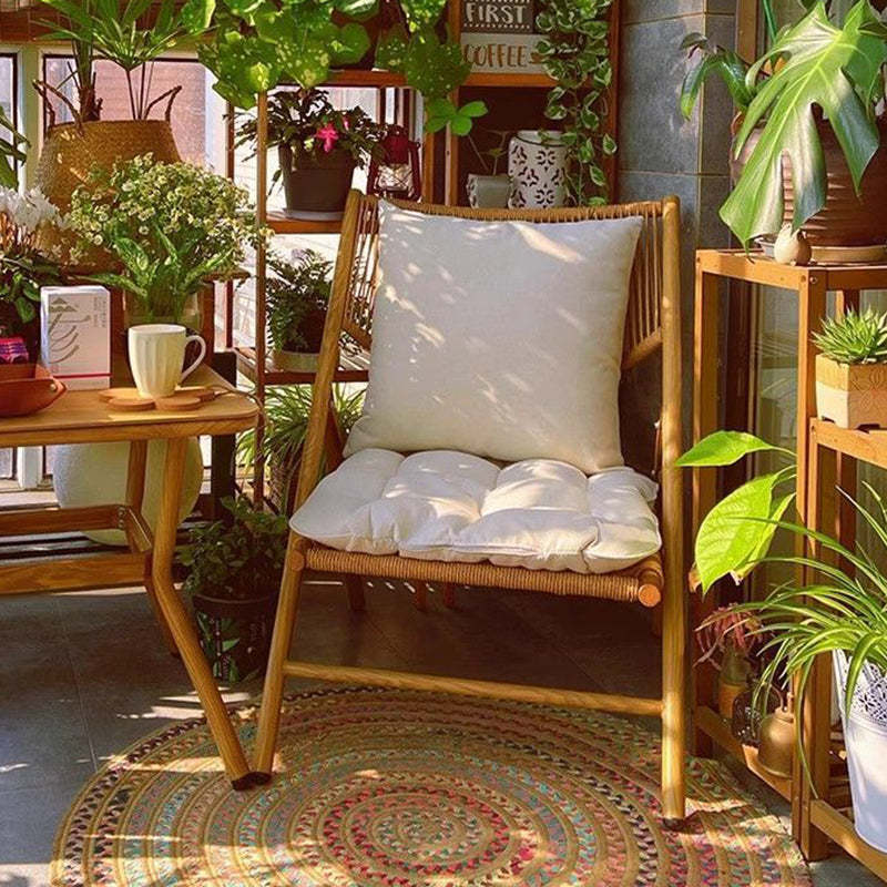 Rustic Rattan Foldable Recliner — Cherry Wood Color