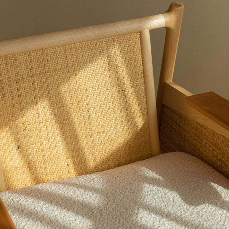 Scandinavian Rattan Wood Accent Chair — Cherry Color Frame + White Seat