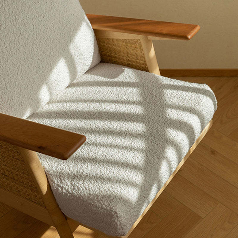 Scandinavian Rattan Wood Accent Chair — Black Frame + White Seat