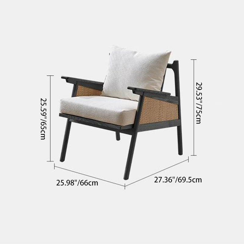 Scandinavian Rattan Wood Accent Chair — Original Wood Color Frame + Gray Seat