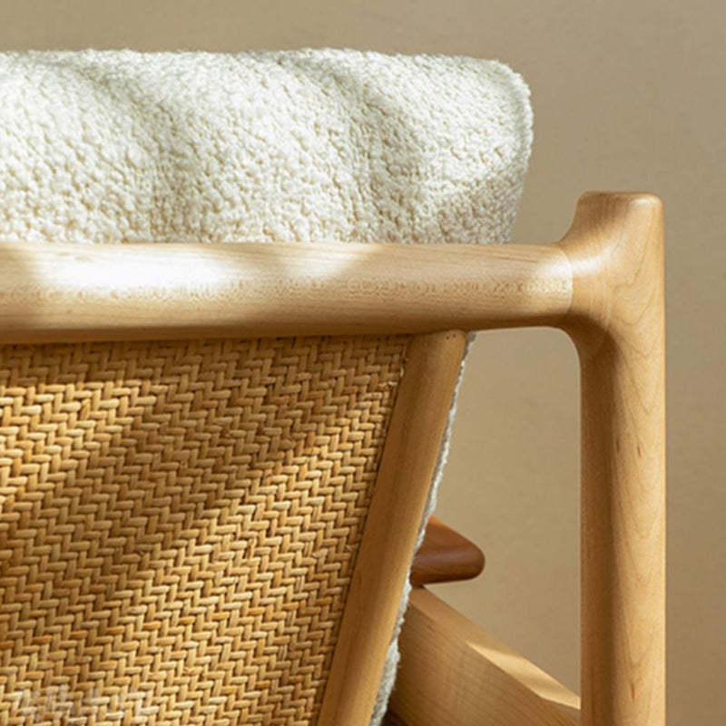 Scandinavian Rattan Wood Accent Chair — Walnut Color Frame + White Seat