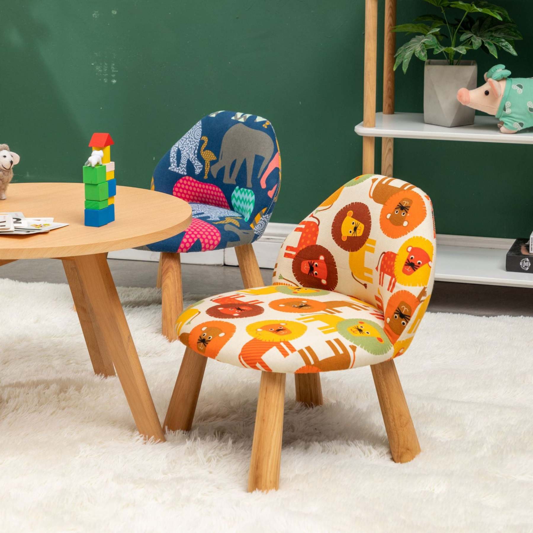 Cartoon Animal Fabric Wood Low Stool — C