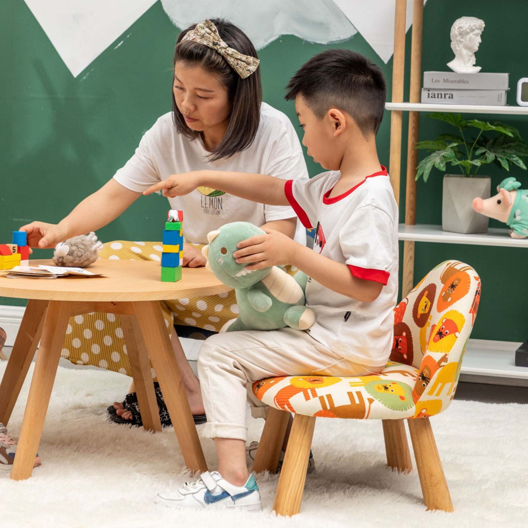 Cartoon Animal Fabric Wood Low Stool