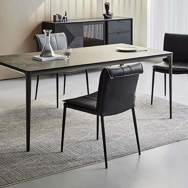 Contemporary Leather Iron Dining Chair — Brown