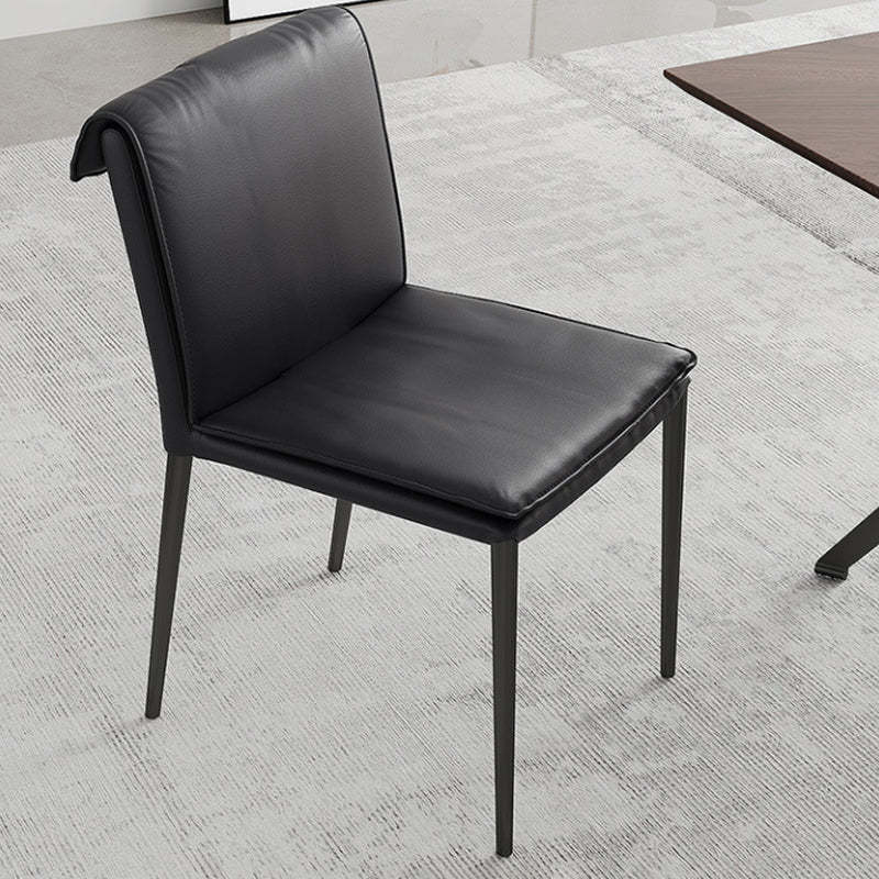 Contemporary Leather Iron Dining Chair — Black