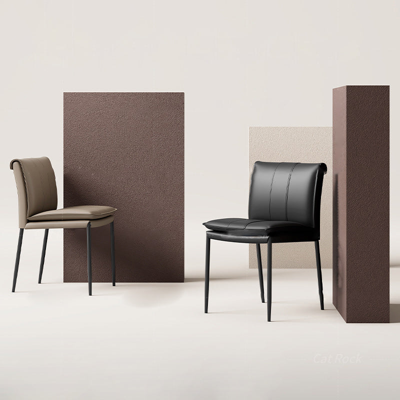 Contemporary Leather Iron Dining Chair — Gray
