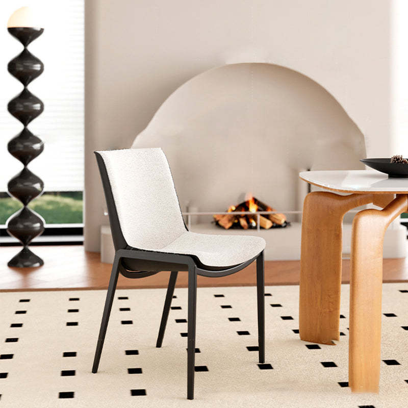Contemporary Lambswool Steel Dining Chair — White