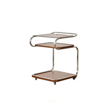 Nordic Glass Ferroalloy Curved 3-Tier Rolling End Table