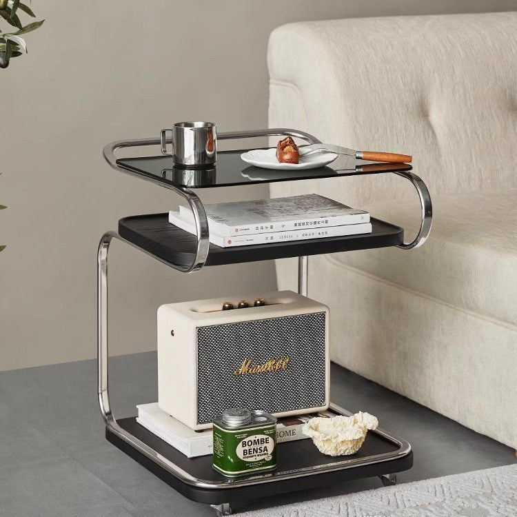 Nordic Glass Ferroalloy Curved 3-Tier Rolling End Table