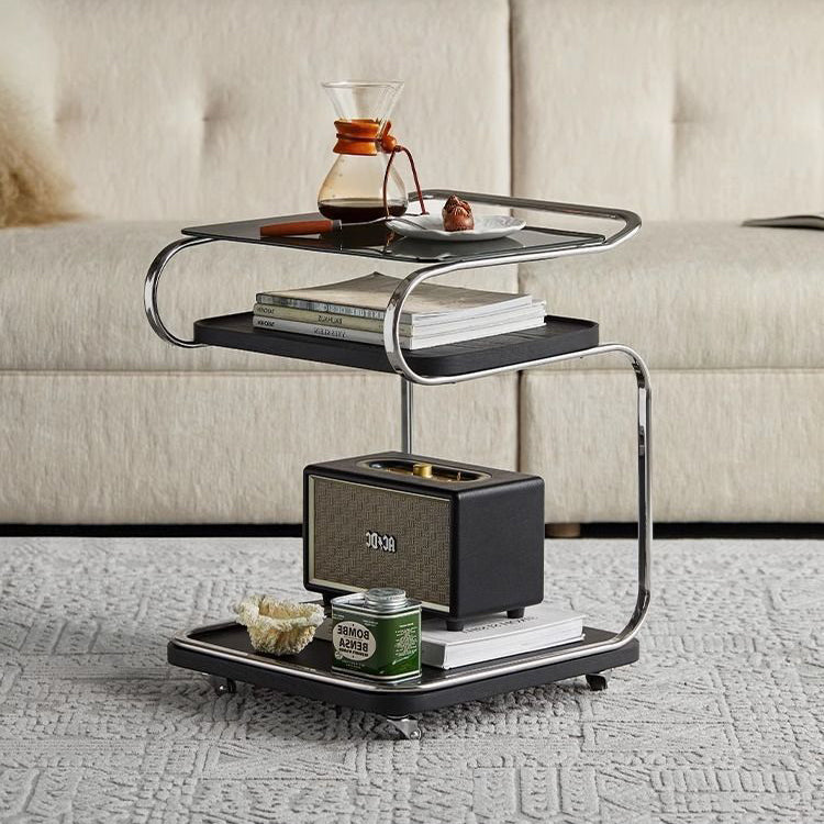 Nordic Glass Ferroalloy Curved 3-Tier Rolling End Table