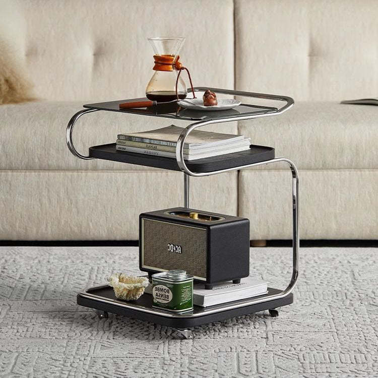 Nordic Glass Ferroalloy Curved 3-Tier Rolling End Table