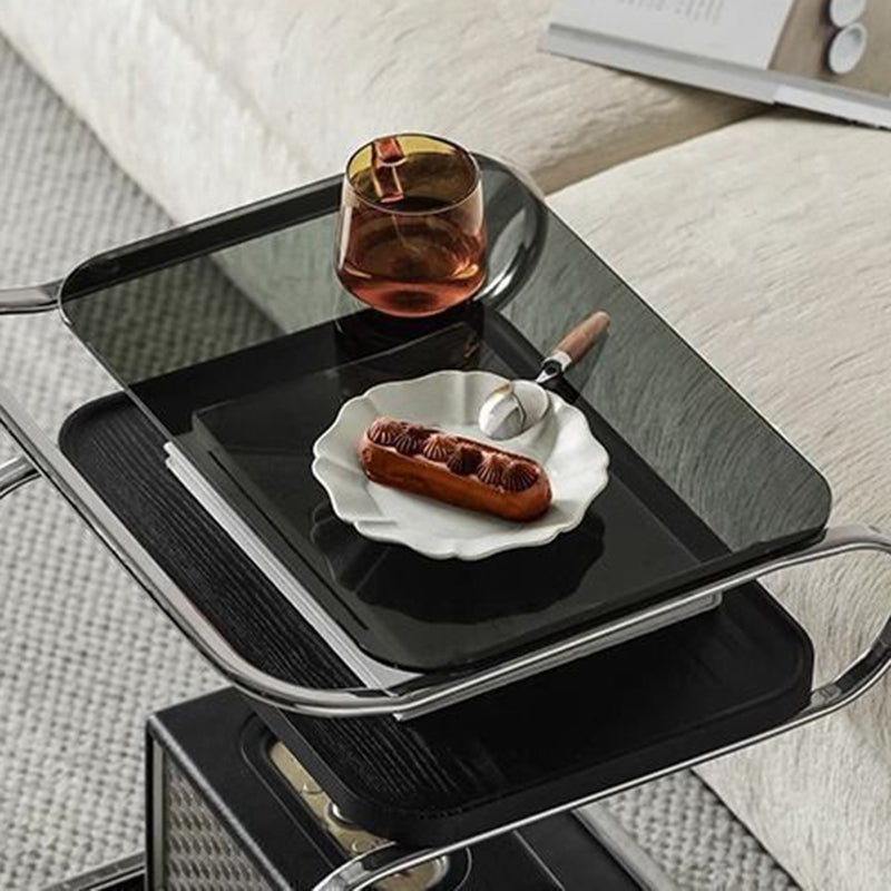 Nordic Glass Ferroalloy Curved 3-Tier Rolling End Table