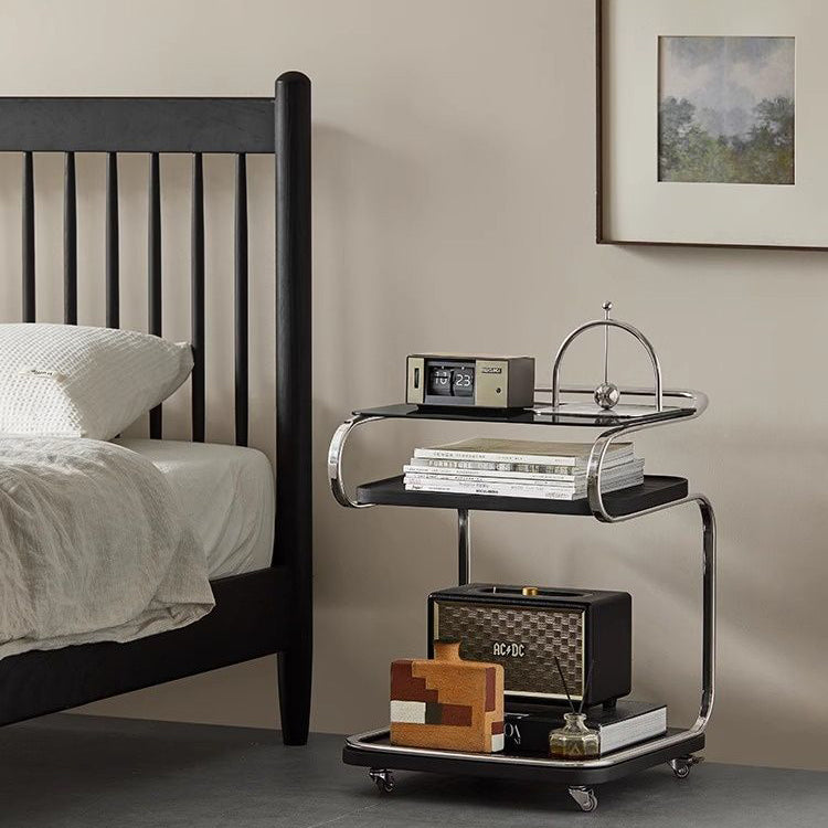 Nordic Glass Ferroalloy Curved 3-Tier Rolling End Table