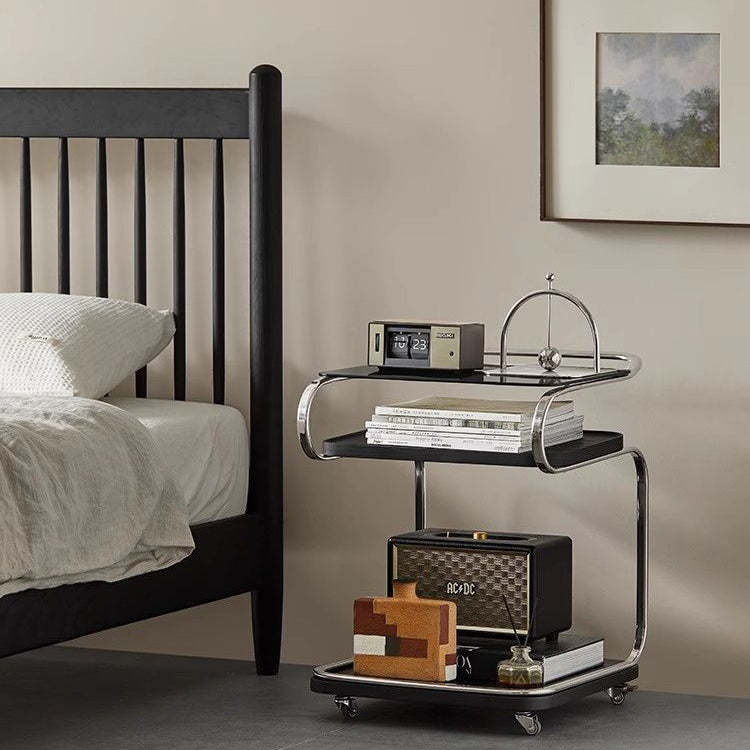 Nordic Glass Ferroalloy Curved 3-Tier Rolling End Table