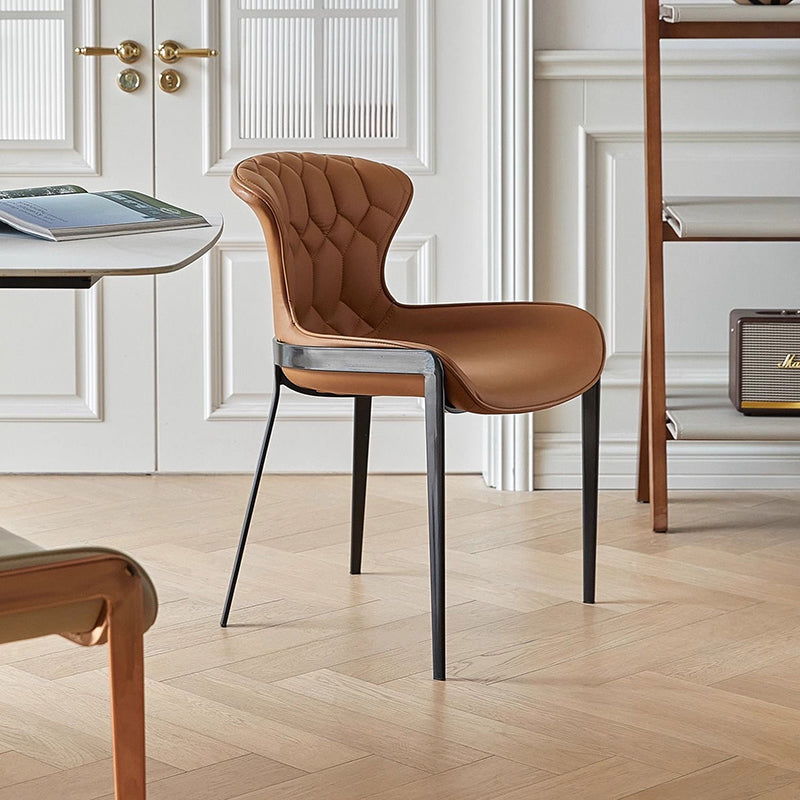 Curved Microfiber Leather Wing Back Dining Chair