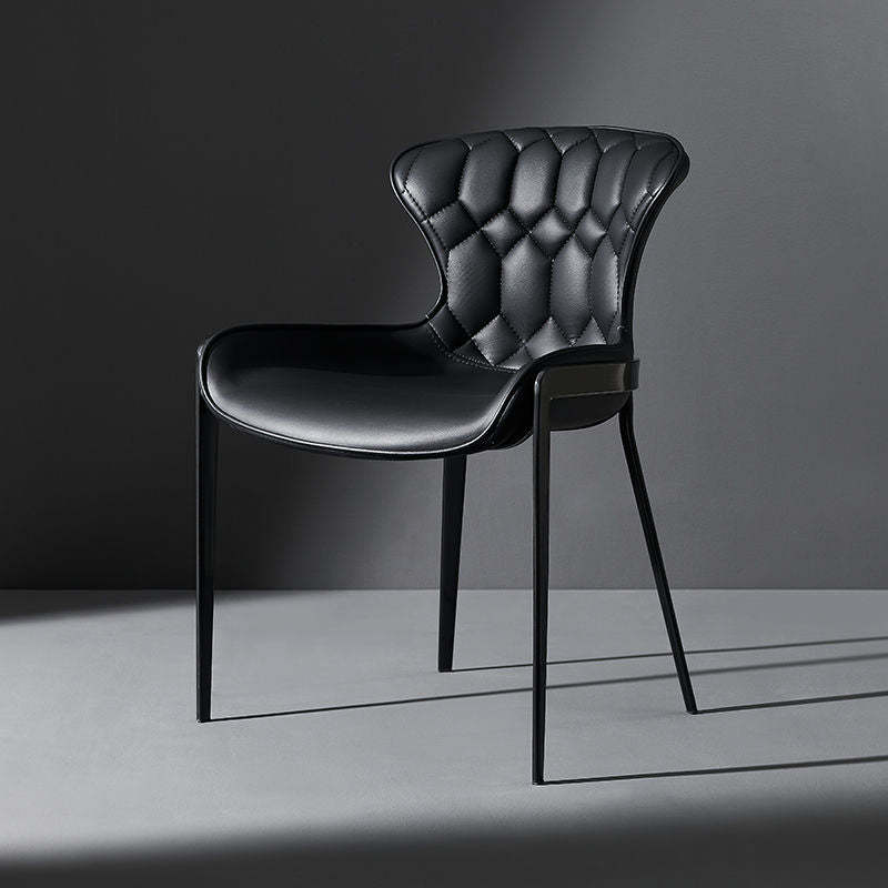 Curved Microfiber Leather Wing Back Dining Chair — Black