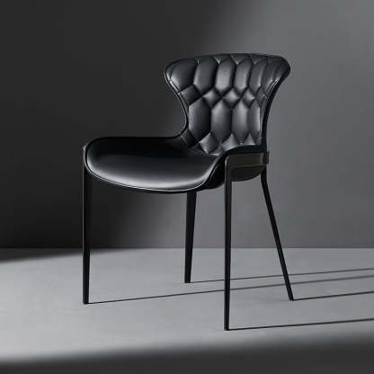 Curved Microfiber Leather Wing Back Dining Chair — Black