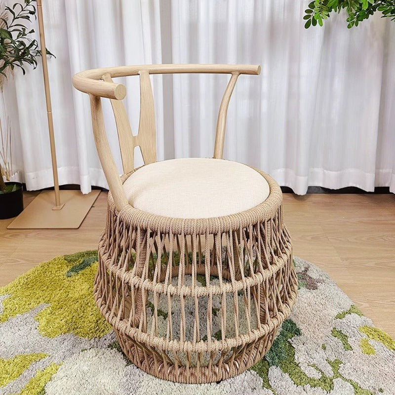 Vintage Braided Rope Arc Back Chair — Original Wood Color