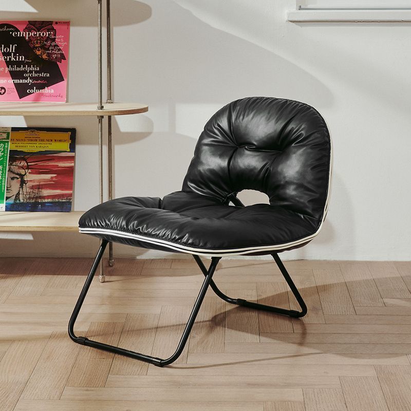 Lighom folding curved leather accent chairs for living room — Black