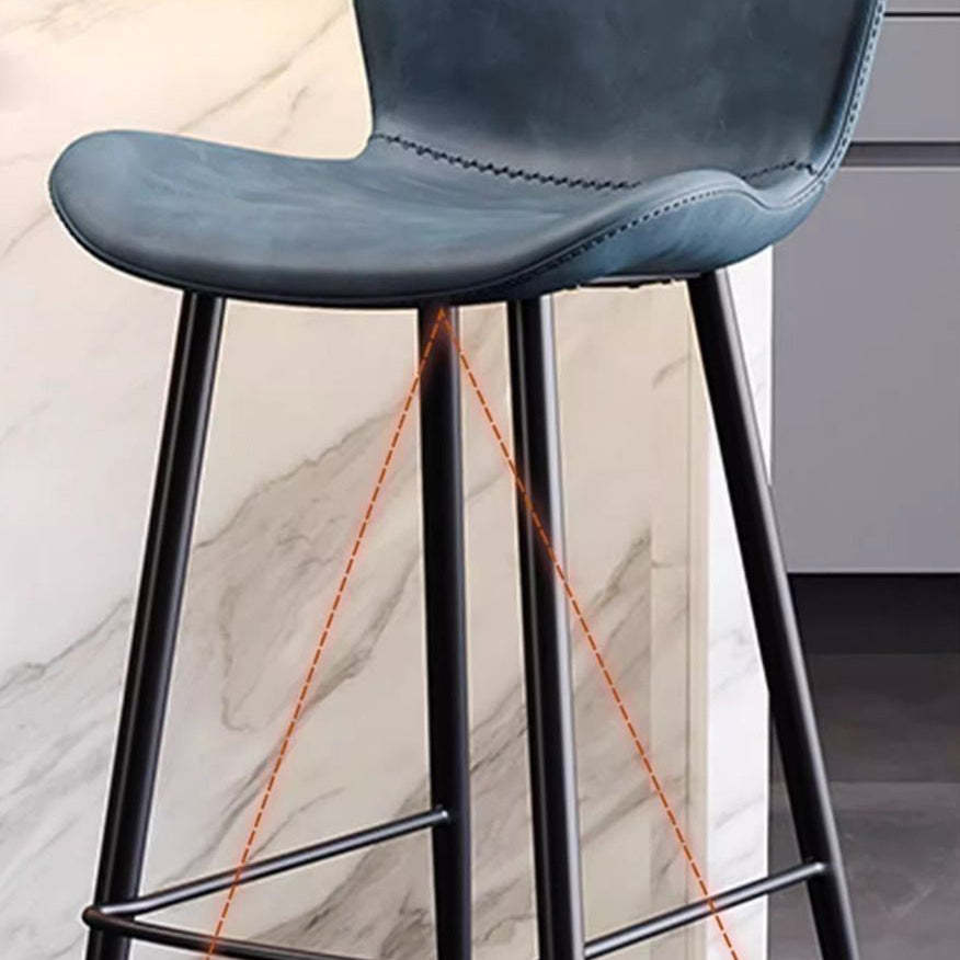 Scandinavian Curved Leather High Bar Stool