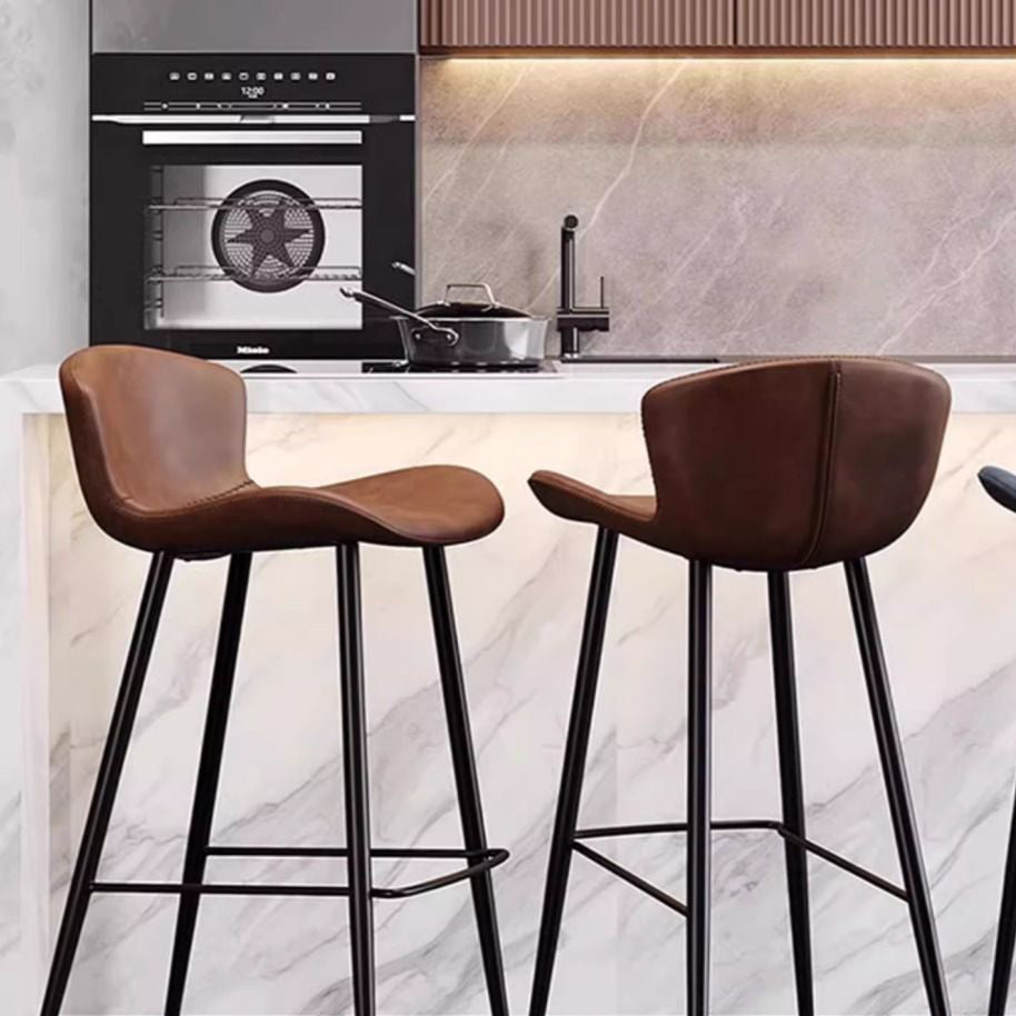 Scandinavian Curved Leather High Bar Stool