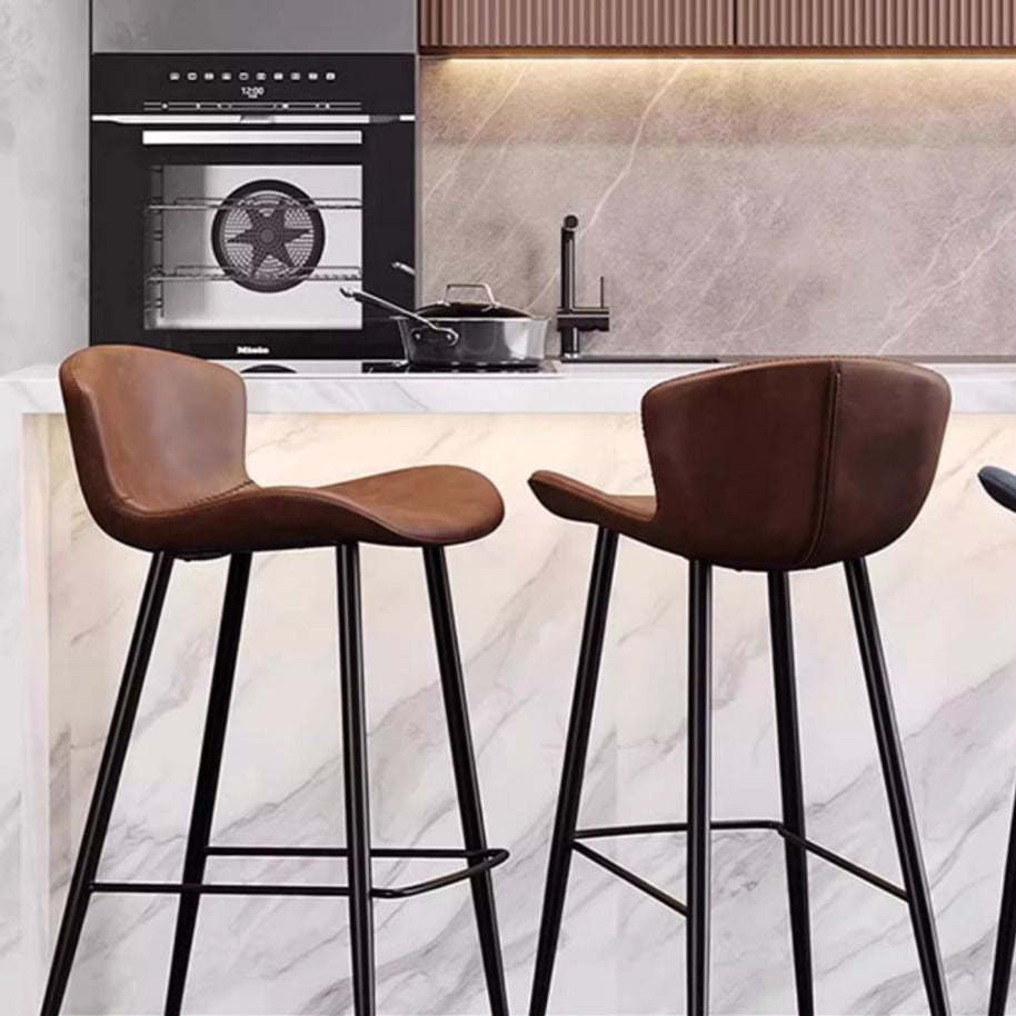 Scandinavian Curved Leather High Bar Stool