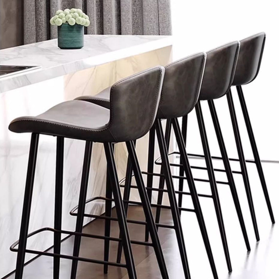 Scandinavian Curved Leather High Bar Stool