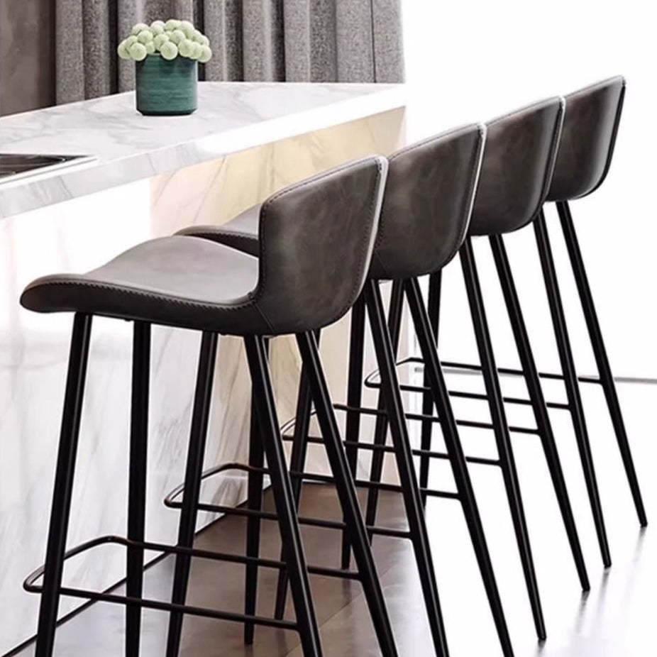Scandinavian Curved Leather High Bar Stool
